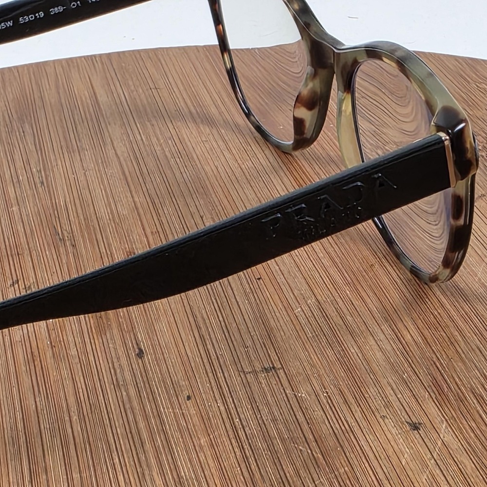 Prada VPR 05W Sunglasses Womens 53-19 Black Tortoise Cat Eye Clear Plastic Italy - Picture 7 of 11
